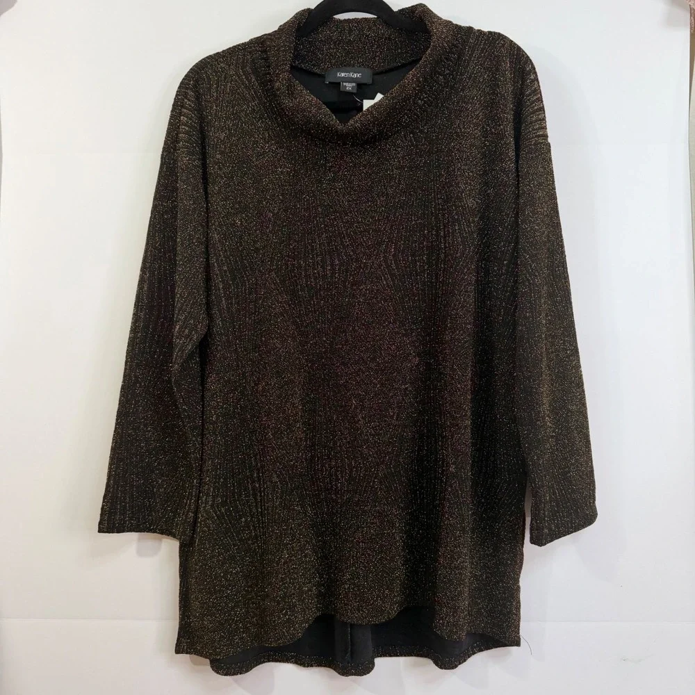 Karen Kane On The Town Turtle Neck Metallic Knit Top 2X NWT Quiet‎ Luxury